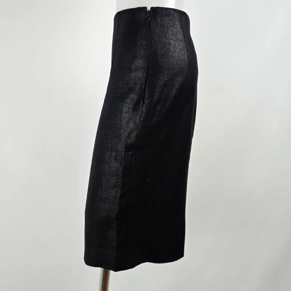 Ralph Lauren Purple Label Textured Black Midi Linen Cotton Pencil Skirt EUC Sz 8